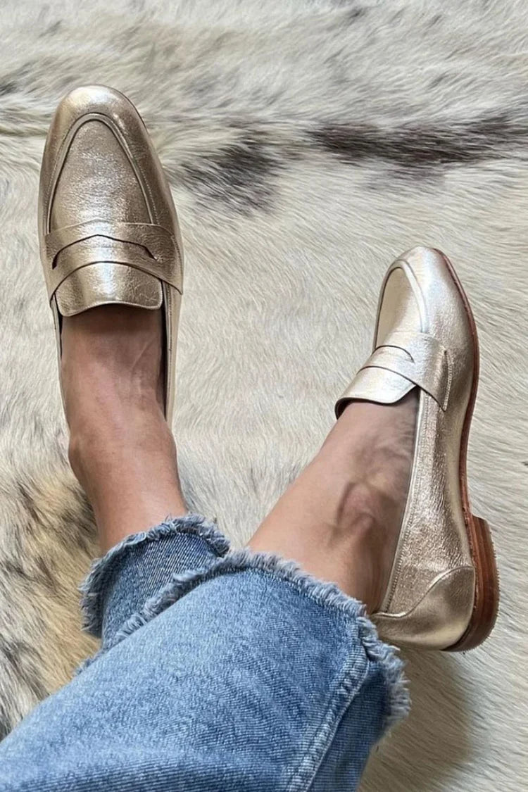 Faye™ | Shiny Light Gold Loafer