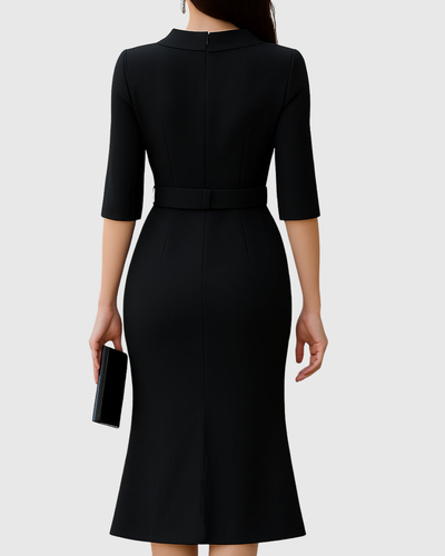 Rosalind™ | Classic Black Midi Dress