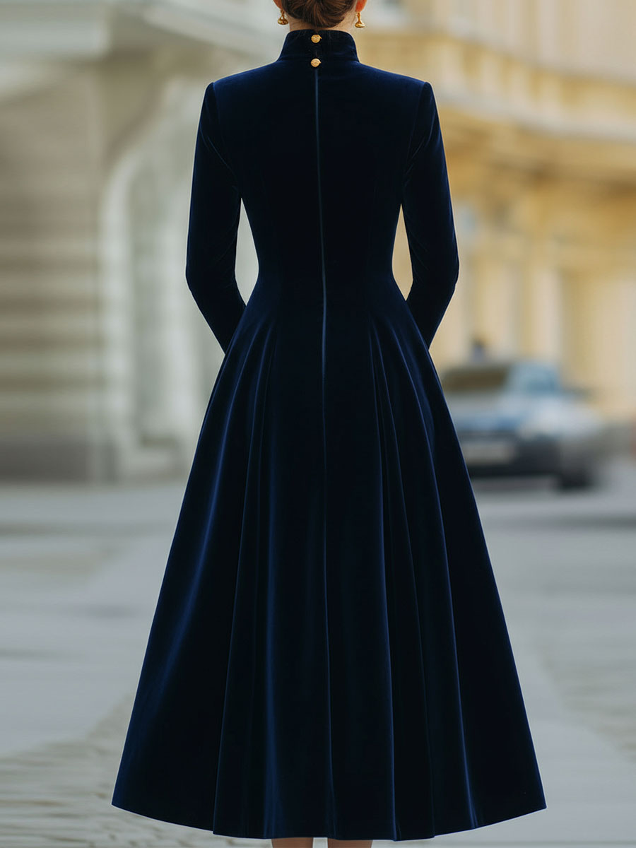 Sloane™ | Velvet A-Line Dress with Gold Details