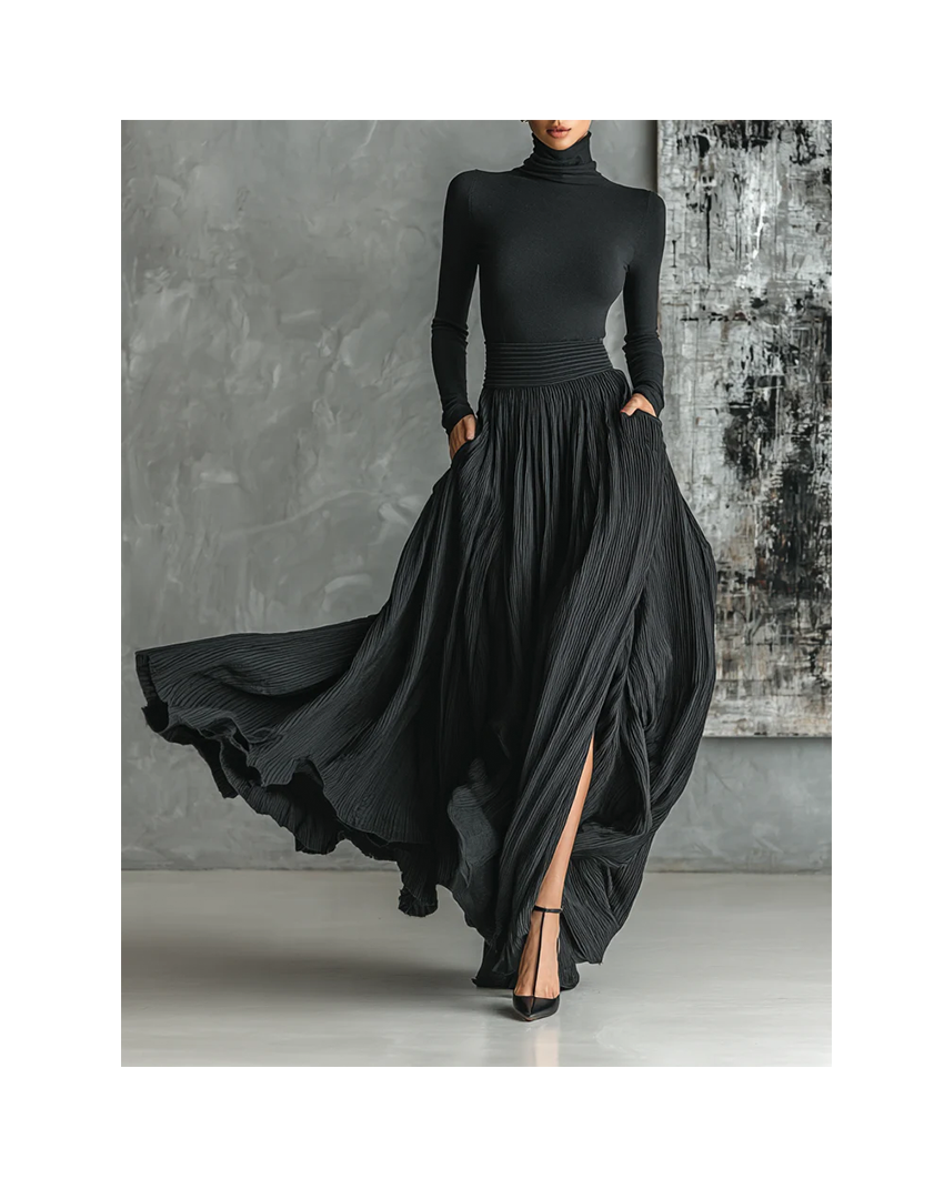 Sandra™ | Black Pleated Dress