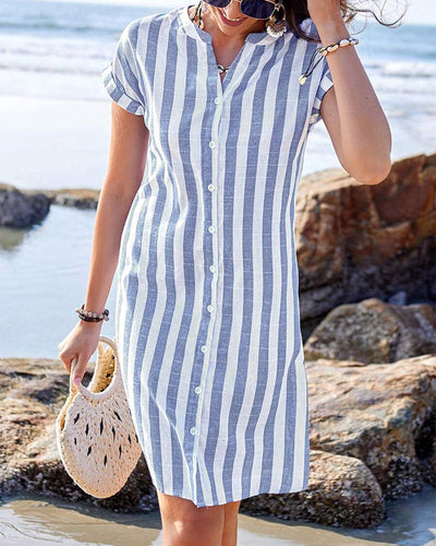 Brianna™ Elegant Cotton Striped Dress