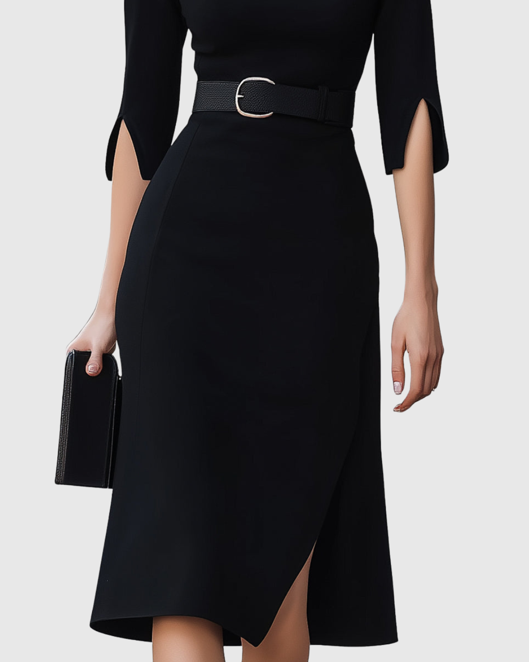 Rosalind™ | Classic Black Midi Dress