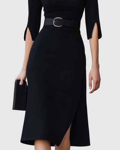 Rosalind™ | Classic Black Midi Dress