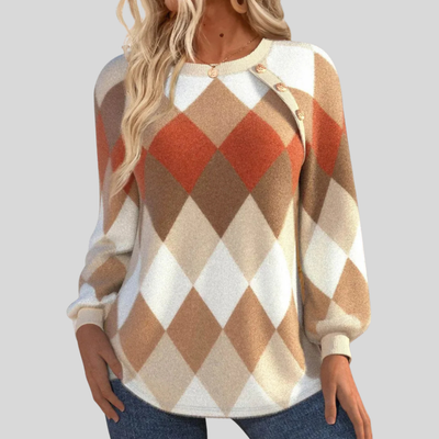 Sloane™ | Checkered Knit Top with Button Accents