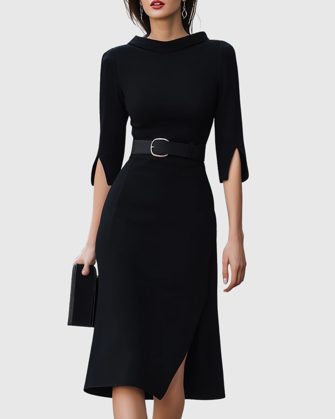 Rosalind™ | Classic Black Midi Dress