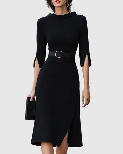 Rosalind™ | Classic Black Midi Dress