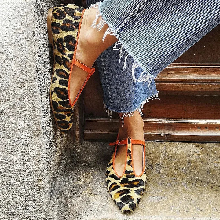 Colette™ | Leopard T-Strap Flats
