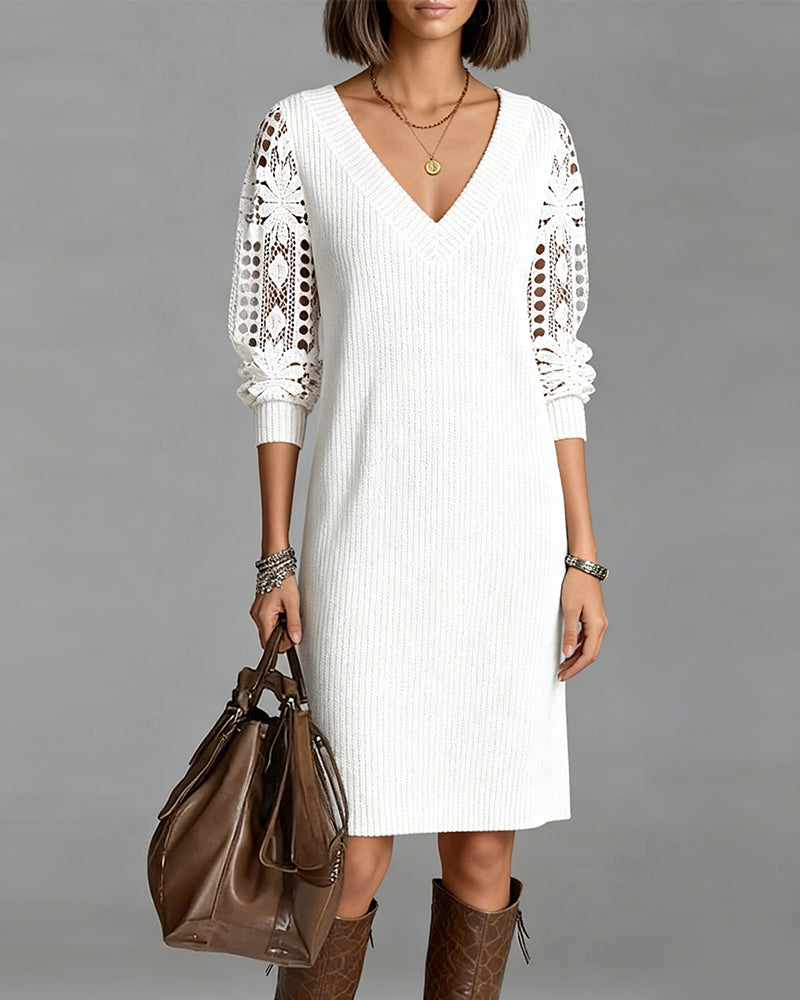 Zoe™ | Long Sleeve Lace V-Neck Dress