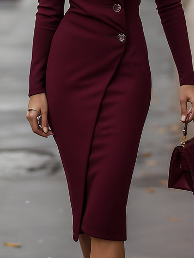 Ayla™ | Burgundy Midi Dress in Wrap Cut