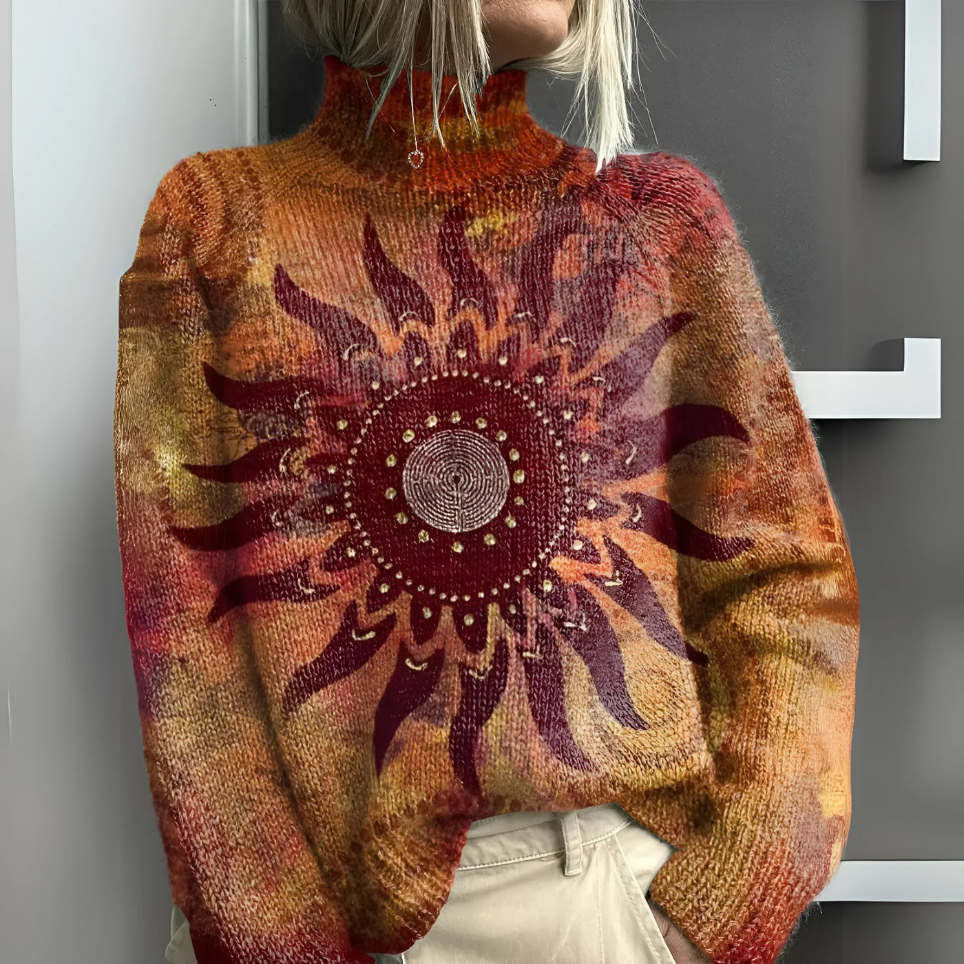 Solara™ | Sweater with Tribal Sun Print